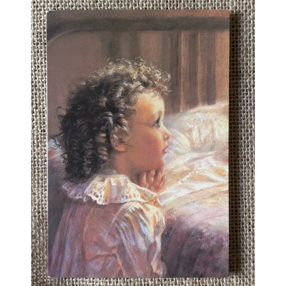 Vintage Kathryn Andrews Fincher Praying Child Note Card w Scripture Framable